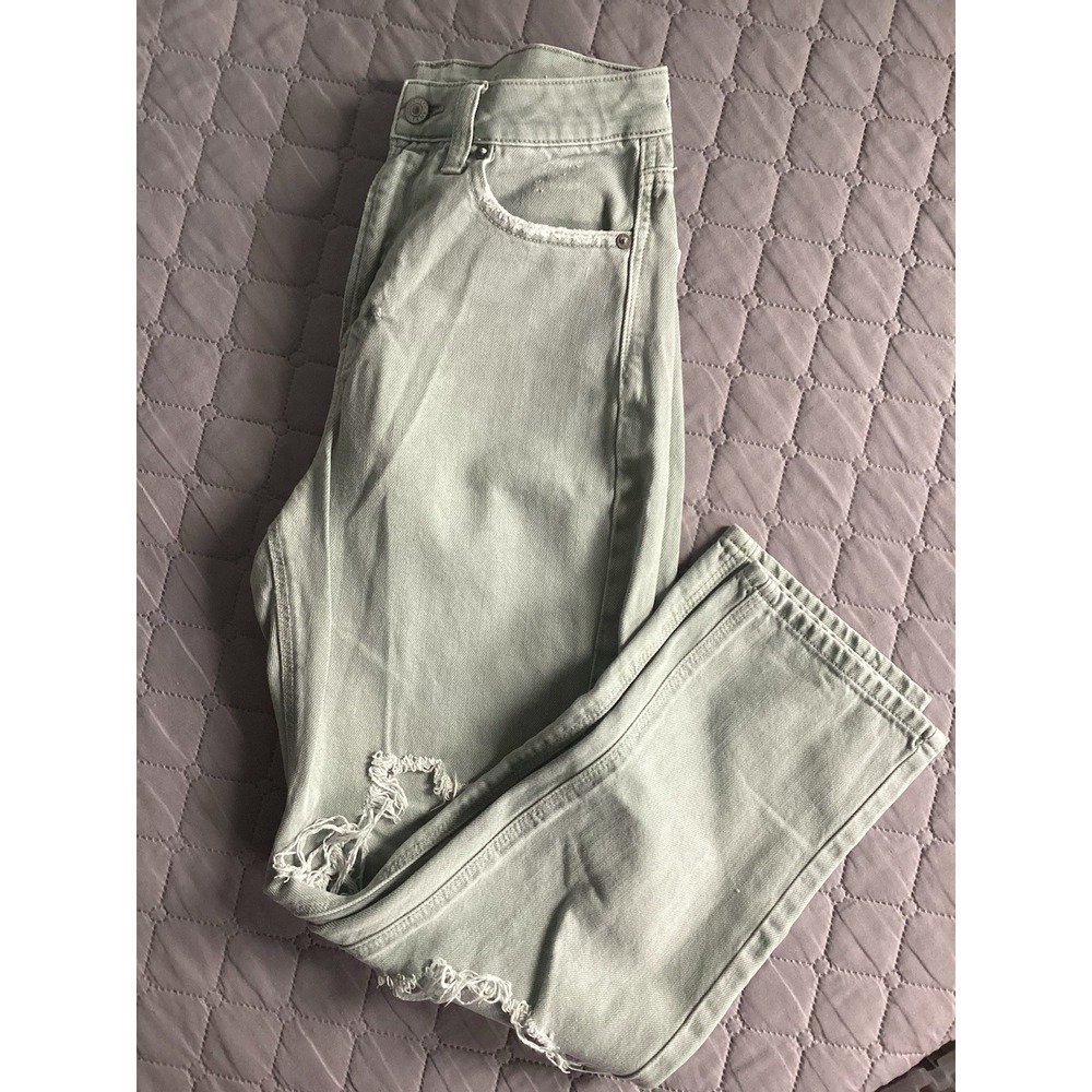 American Eagle Ripped Mom Straight Jeans Size 6 Light Green Distressed Spring
